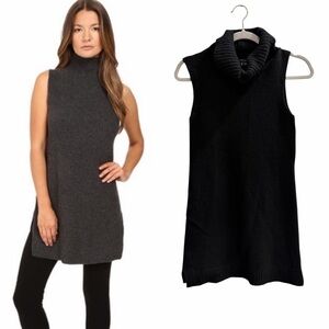 Theory Chantal Black Turtleneck Sleeveless Tunic Sweater Size P